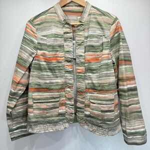 Chico’s Open Front Jacket Long Sleeve Ruched Trim Jewel Tone Cottagecore 1/M NEW